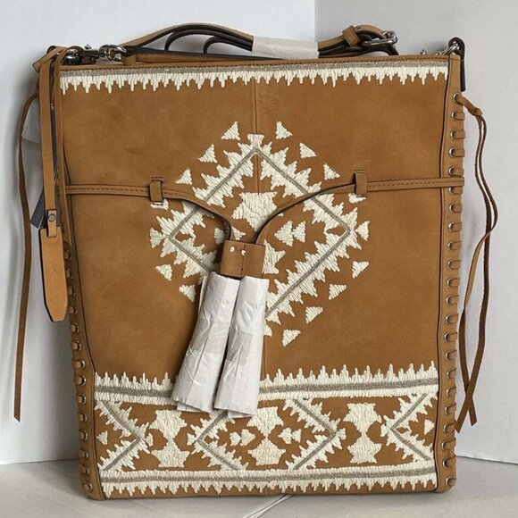 Rebecca Minkoff Boho Drawstring Leather Crossbody Bag Brown Aztec Slim - Picture 2 of 13